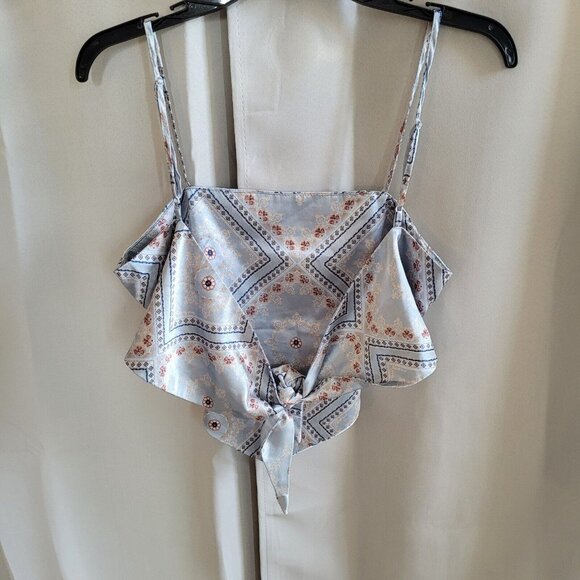 VINe Valley Womens Bandana Top Small Blue Satin Tie Back Handkerchief Boho 17259 - Picture 2 of 10